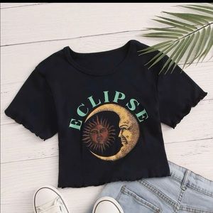 Abstract sun and moon lettuce trim crop tee